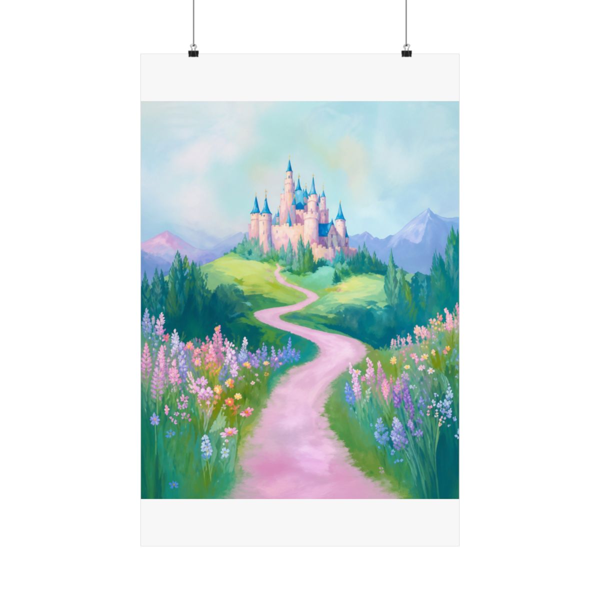 Fairytale Castle Poster: Pastel Fantasy Landscape Art Print for Nursery or Playroom | Fairy Tail - alternate angle 1, merchandise