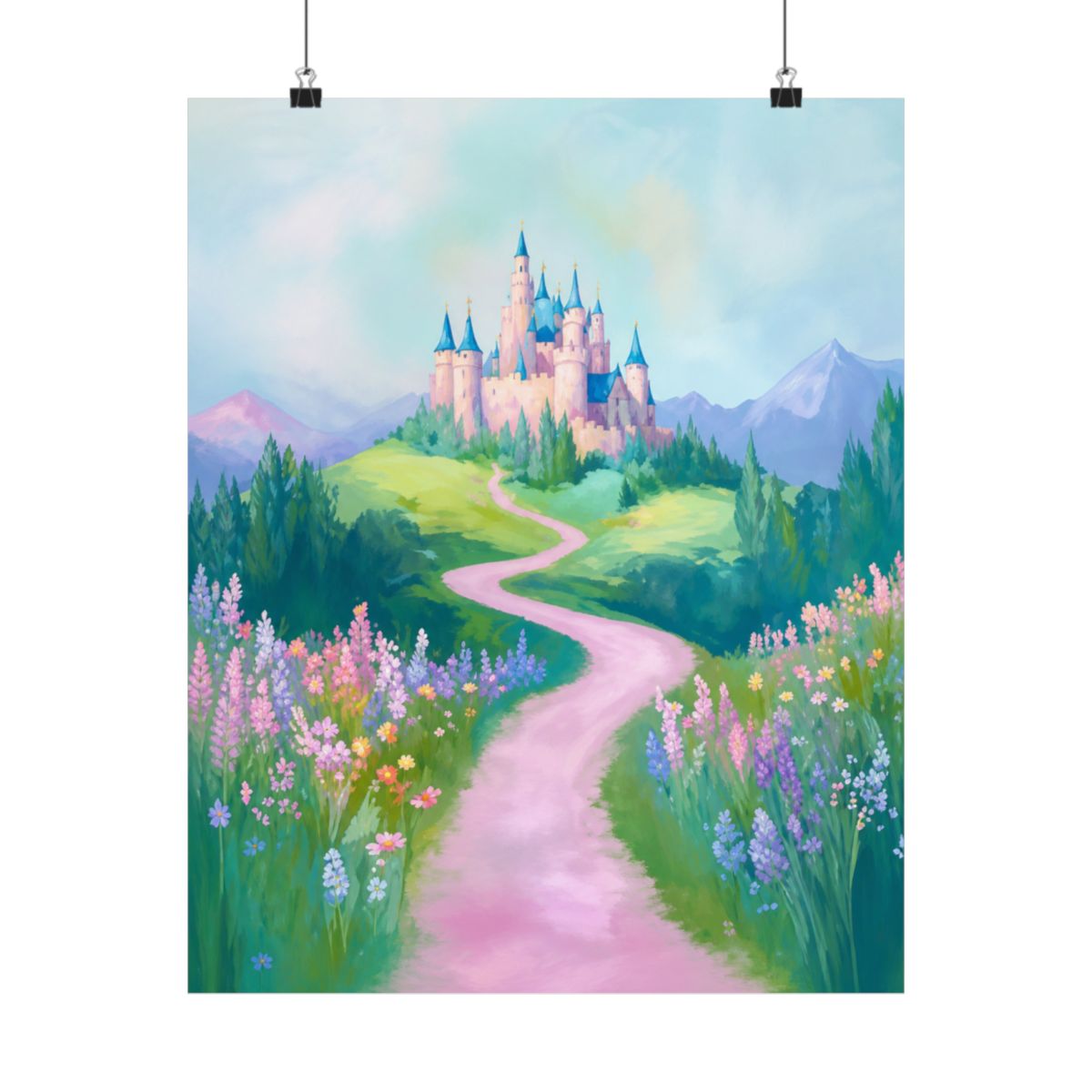 Fairytale Castle Poster: Pastel Fantasy Landscape Art Print for Nursery or Playroom | Fairy Tail - alternate angle 5, merchandise