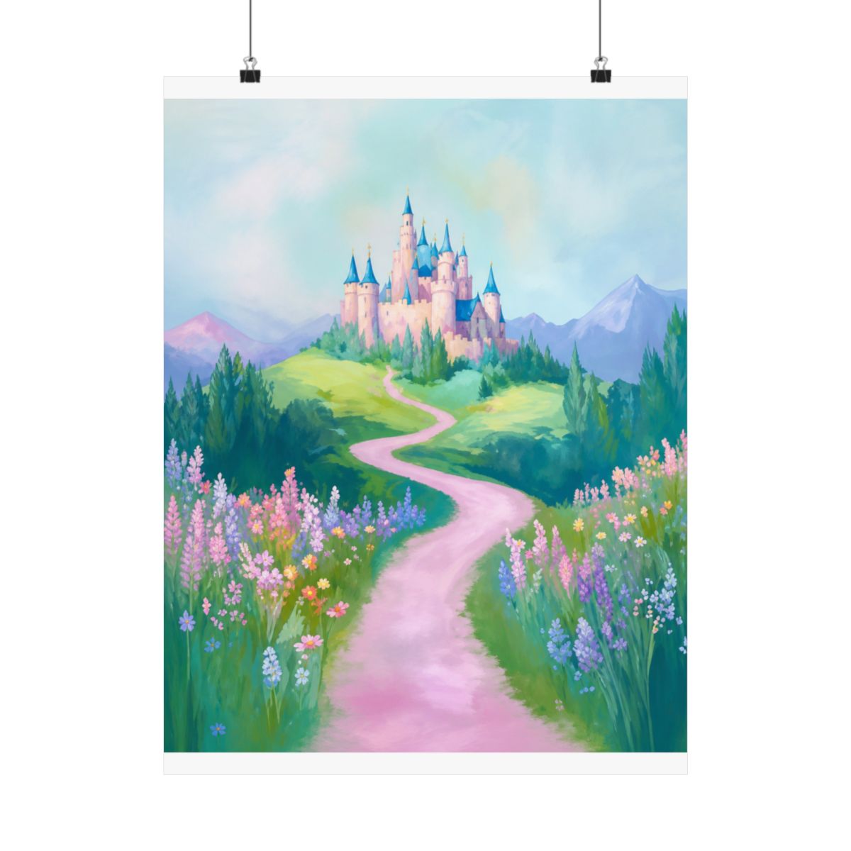 Fairytale Castle Poster: Pastel Fantasy Landscape Art Print for Nursery or Playroom | Fairy Tail - alternate angle 4, merchandise
